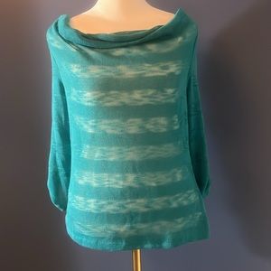 AGB Petites - open weave cowl neck, thin knit sweater over white attached cami